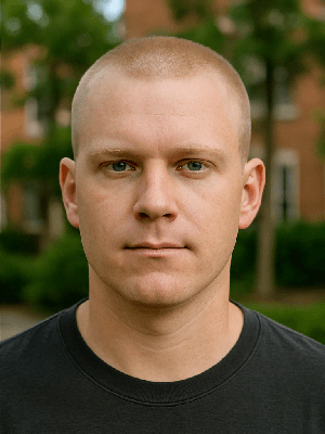 Square face male buzz cut