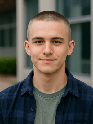 Young male buzz cut
